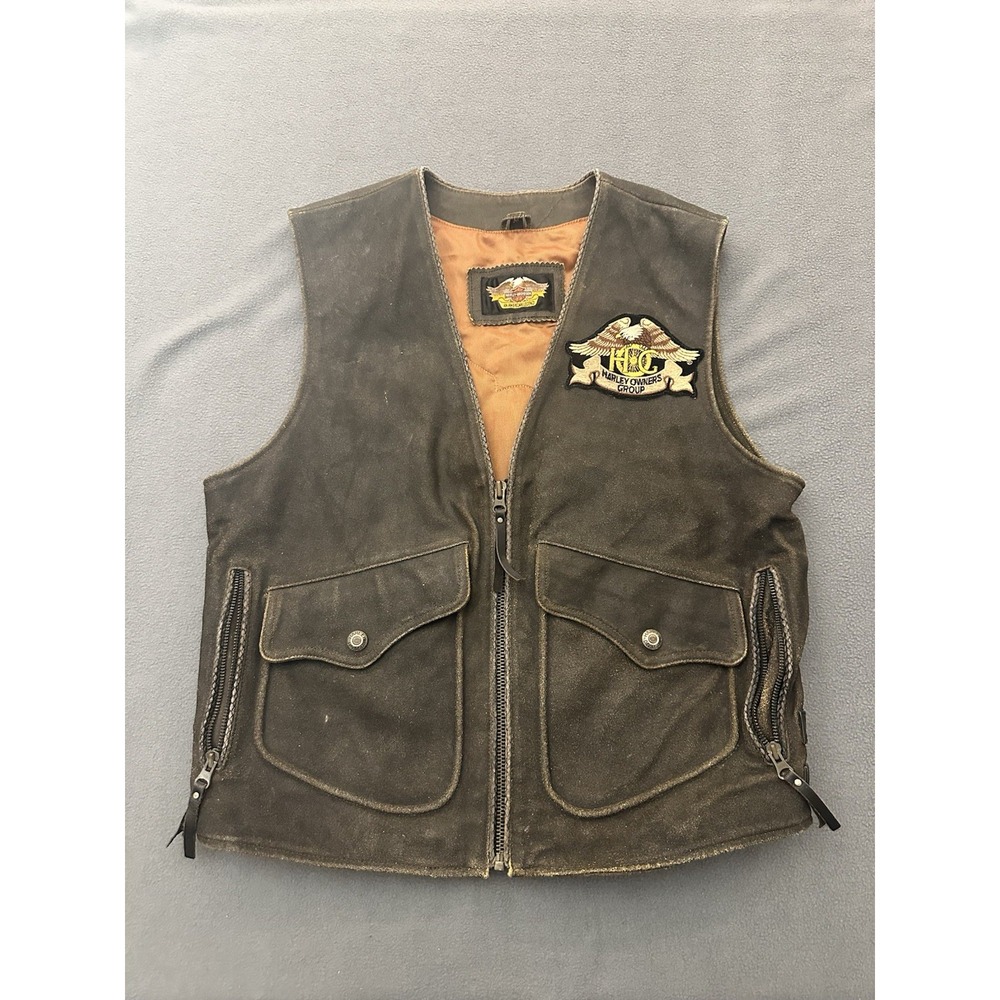 Harley Davidson Billings Brown Leather Motorcycle Vest Men's Size Medium